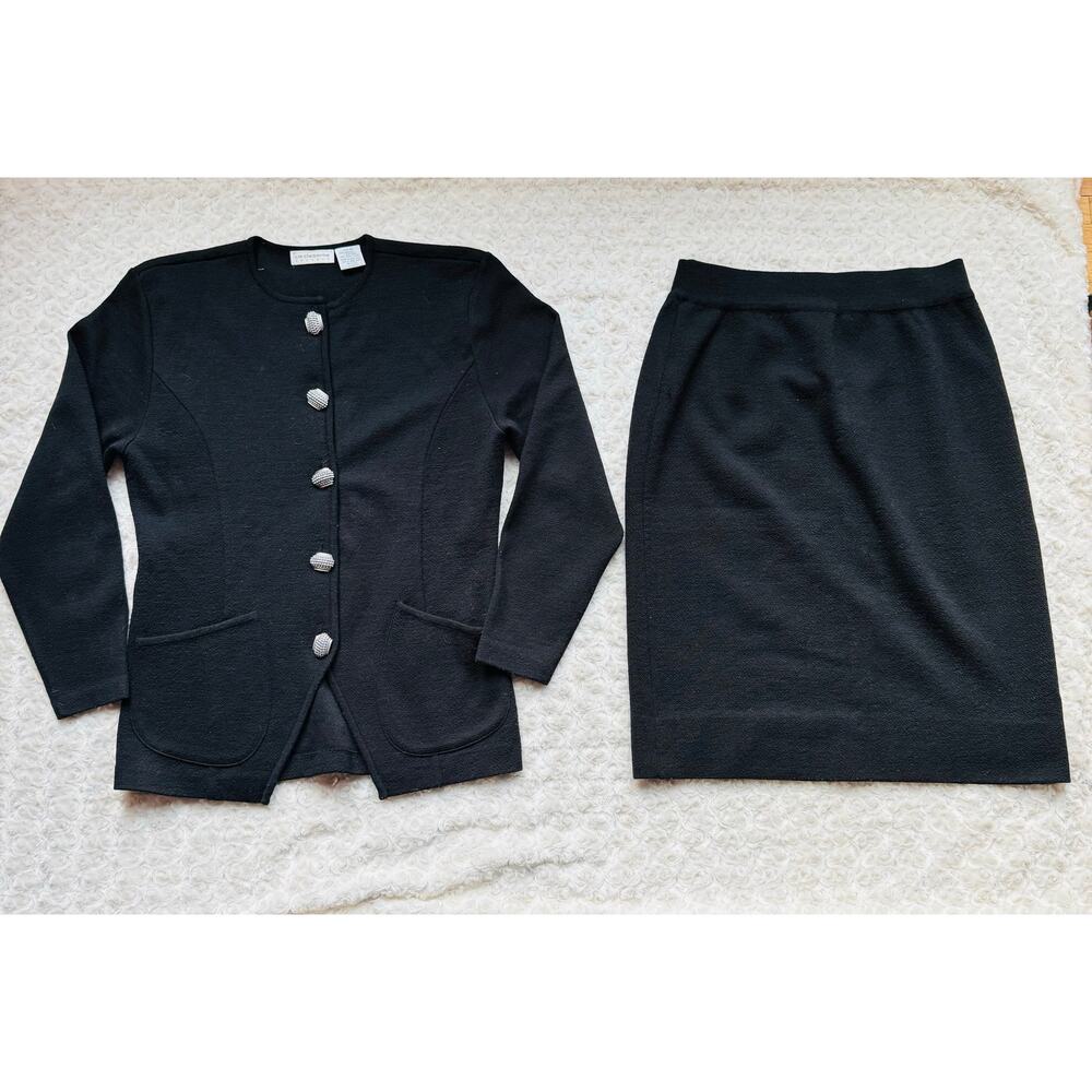 Liz Claiborne Dresses Womens Black Wool Retro Skirt Suit Bold Buttons Sz Medium